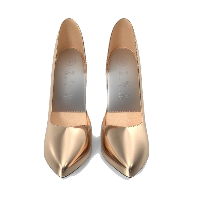 Rose-gold metallic pointed-toe pumps, pair from the front