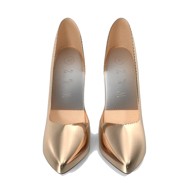 Rose-gold metallic pointed-toe pumps, pair from the front