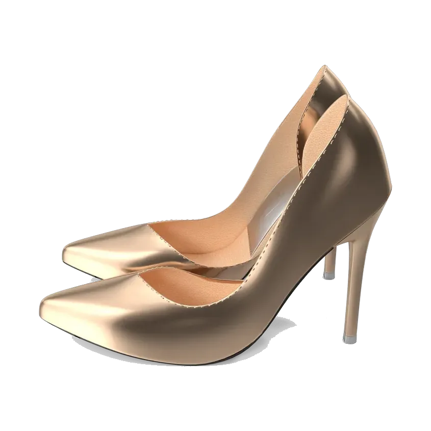Rose-gold metallic pointed-toe pumps, side
