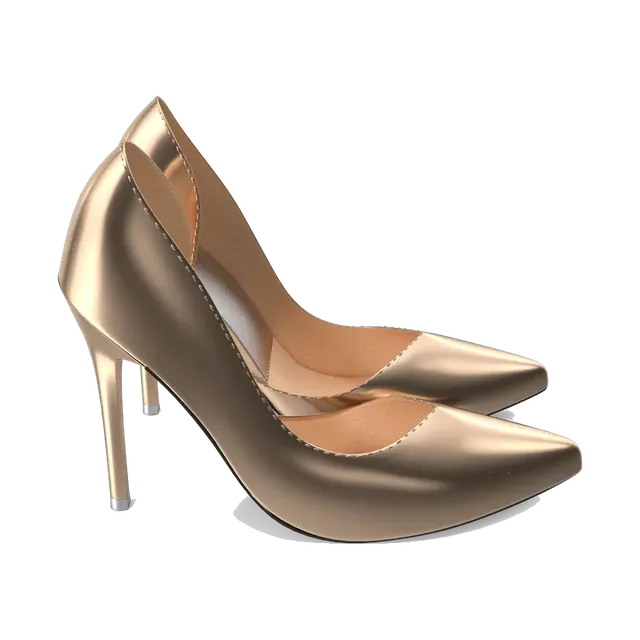 Rose-gold metallic pointed-toe pumps, pair at an angle