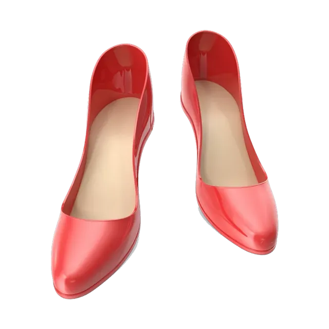 Bata coral-red patent mid-heel pumps, pair from the front