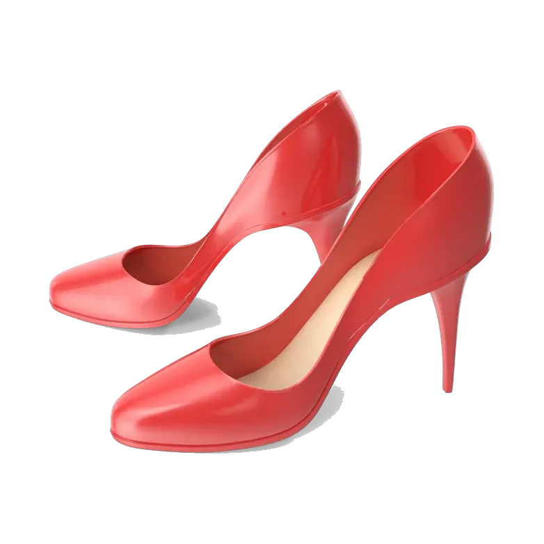 Bata coral-red patent mid-heel pumps, side