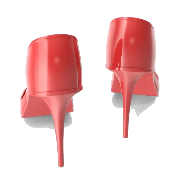 Bata coral-red patent mid-heel pumps, pair from the back