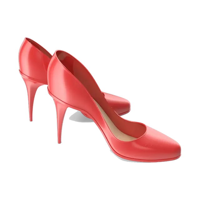 Bata coral-red patent mid-heel pumps, pair at an angle