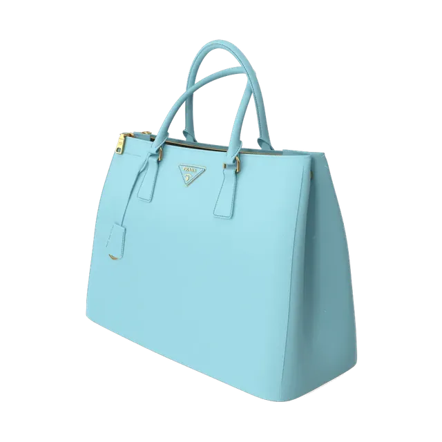 Prada Galleria Saffiano leather bag in celeste blue, angled view