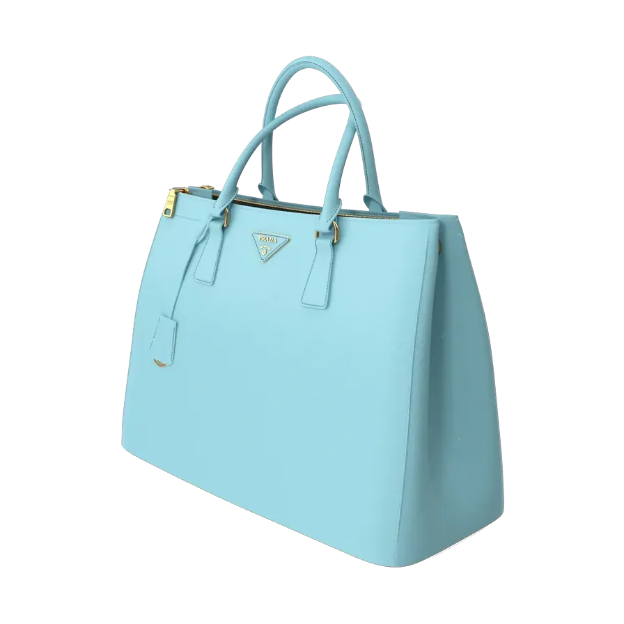 Prada Galleria Saffiano leather bag in celeste blue, angled view