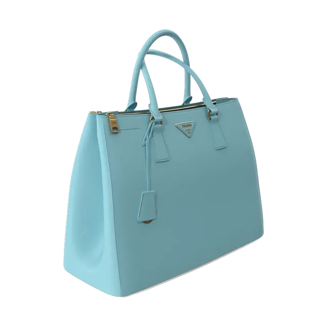 Prada Galleria Saffiano leather bag in celeste blue, angled from the other side