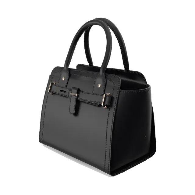 Max black structured top-handle bag, angled view