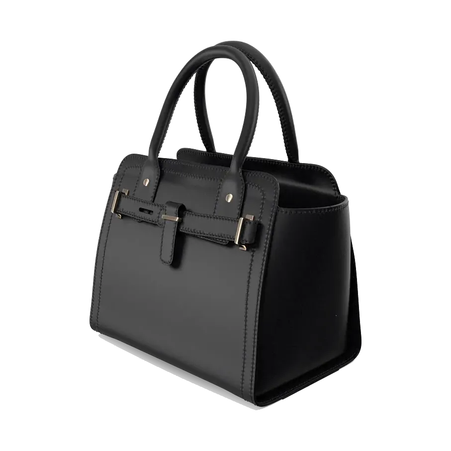 Max black structured top-handle bag, angled view