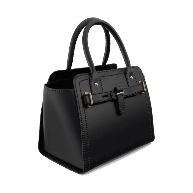 Max black structured top-handle bag, angled from the other side