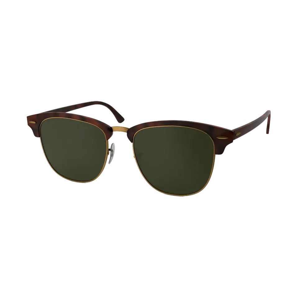 Ray-Ban Clubmaster Classic sunglasses, Havana with green lenses, angled view