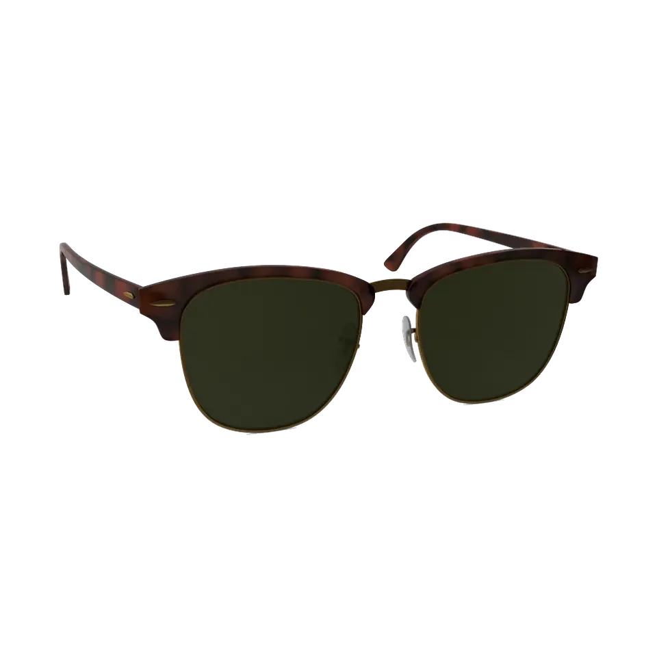 Ray-Ban Clubmaster Classic sunglasses, Havana with green lenses, angled from the other side