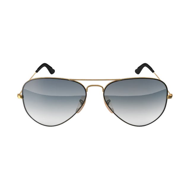 Ray-Ban Aviator sunglasses, gold frame with blue gradient lenses, front