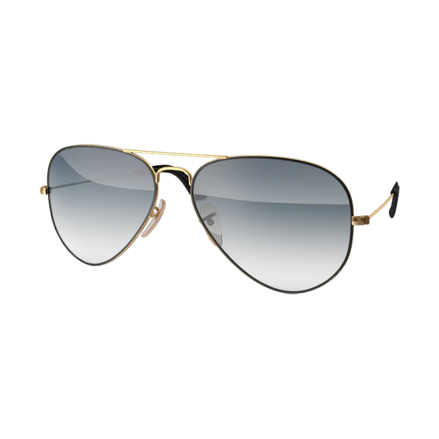 Ray-Ban Aviator sunglasses, gold frame with blue gradient lenses, angled view