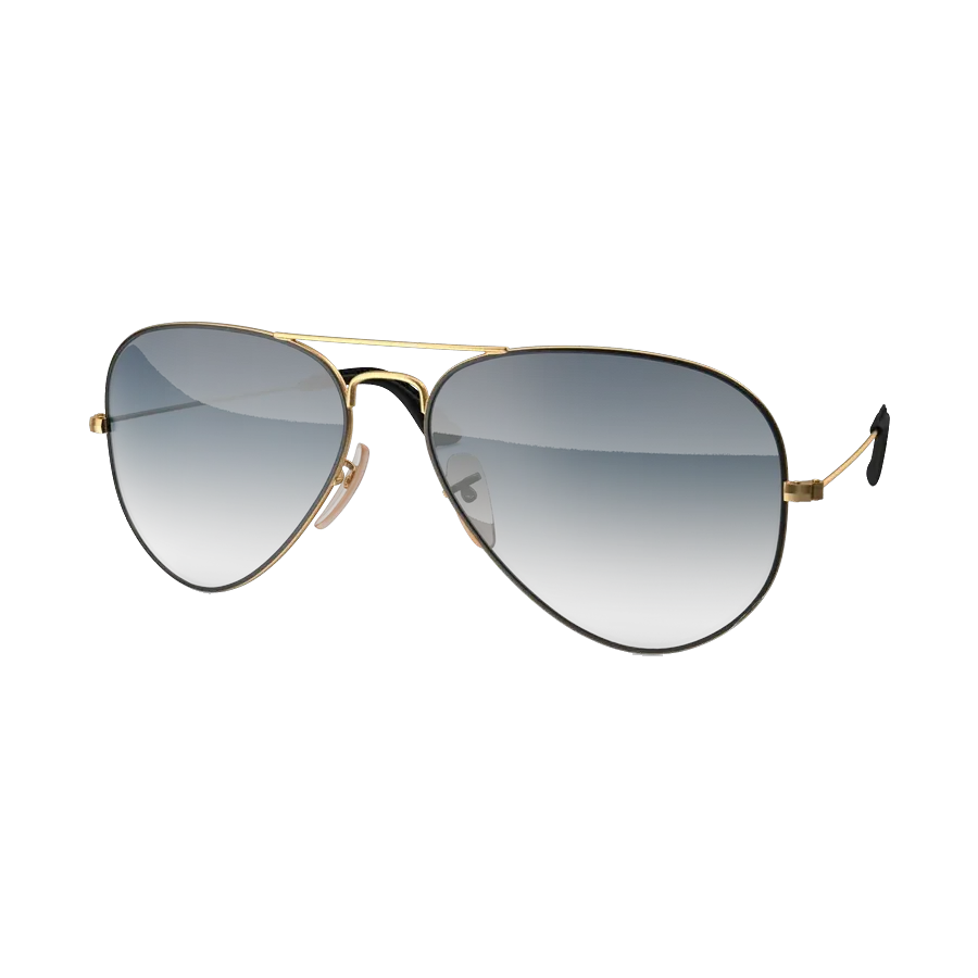 Ray-Ban Aviator sunglasses, gold frame with blue gradient lenses, angled view
