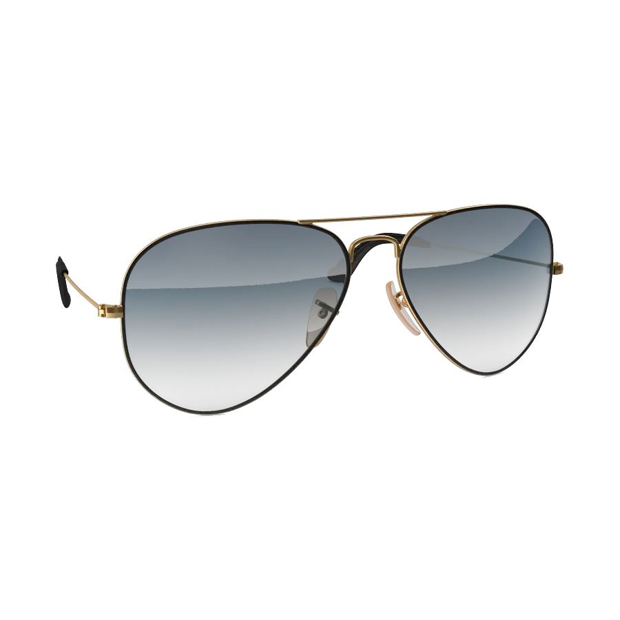 Ray-Ban Aviator sunglasses, gold frame with blue gradient lenses, angled from the other side