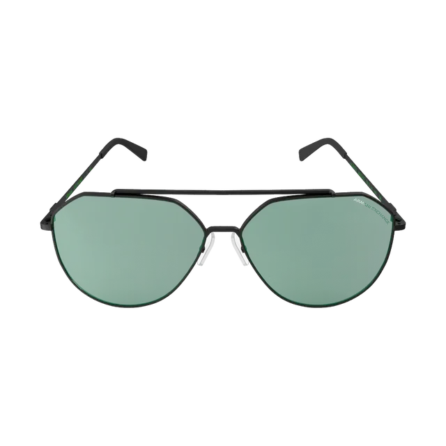 Polaroid polarised pilot sunglasses, black frame with green lenses, front