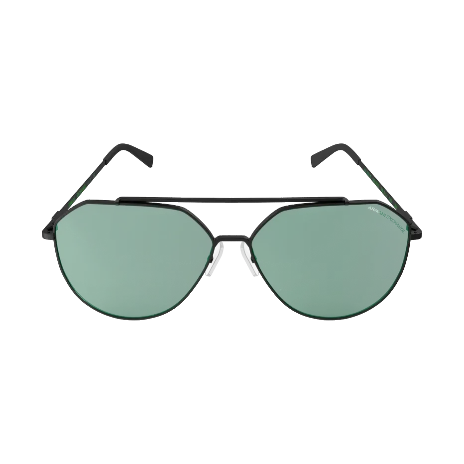 Polaroid polarised pilot sunglasses, black frame with green lenses, front