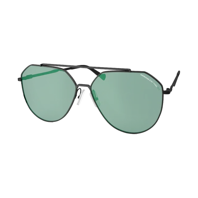 Polaroid polarised pilot sunglasses, black frame with green lenses, angled view