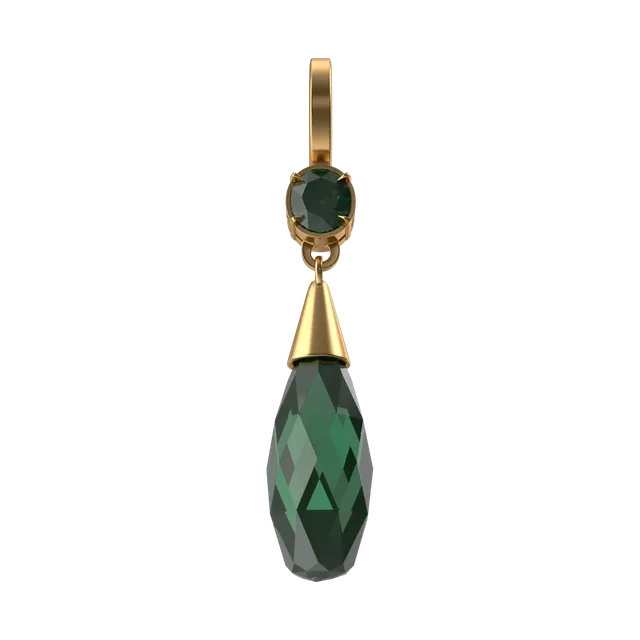 Gold-plated earrings with faceted emerald-green crystal drops, front
