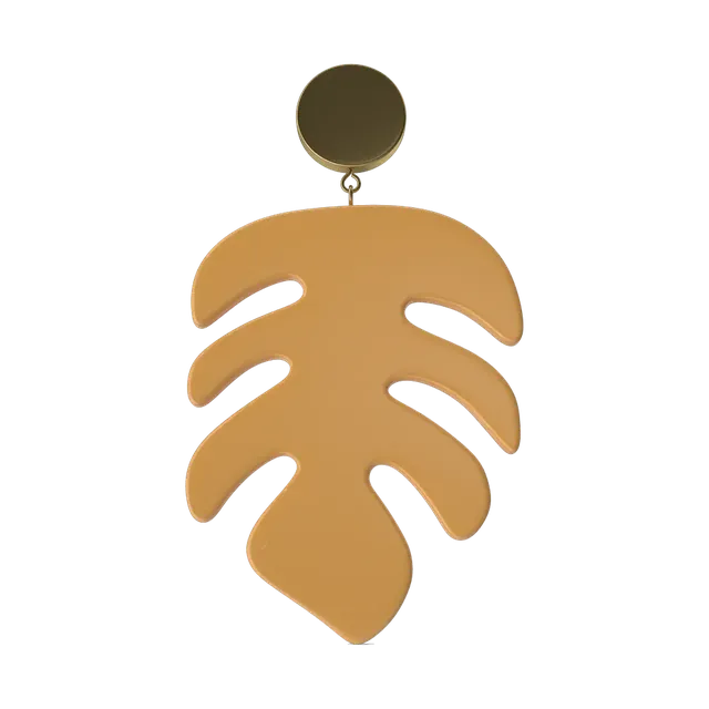 Gold-tone monstera leaf drop earrings, front