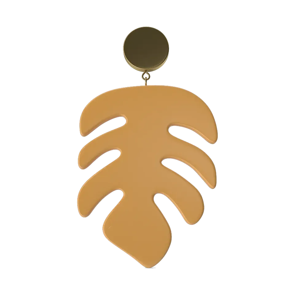 Gold-tone monstera leaf drop earrings, front