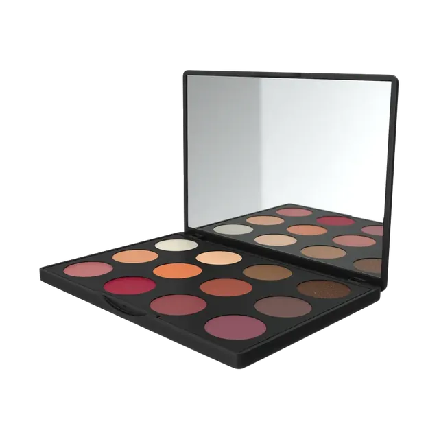 Flormar 12-shade warm eyeshadow palette with mirror, open palette with mirror