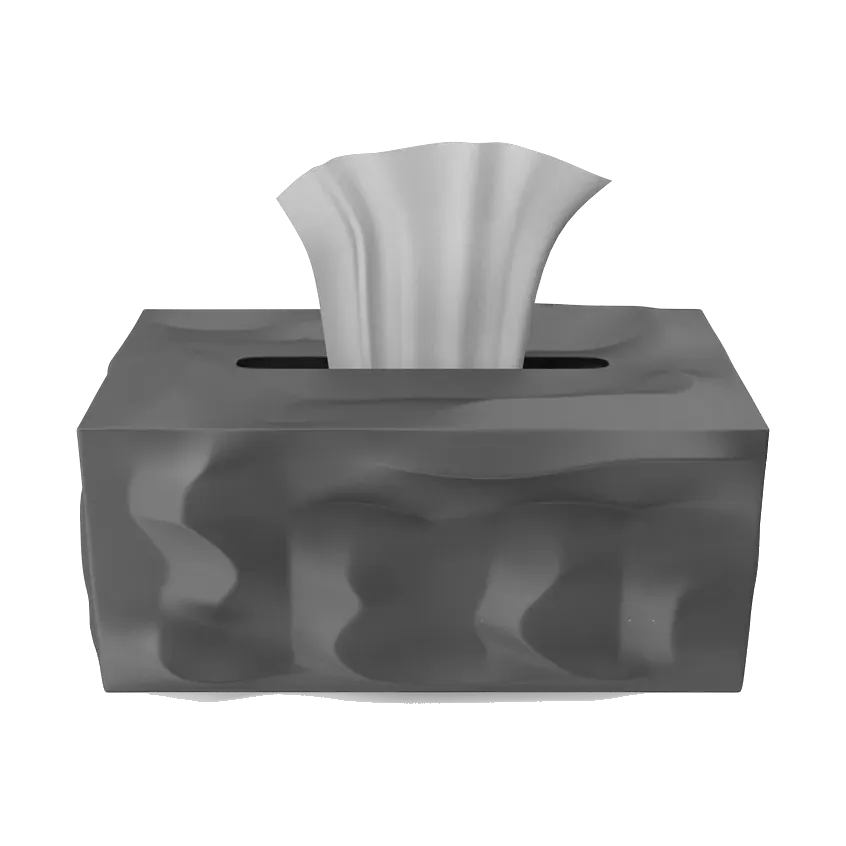 Charcoal stone-effect tissue box cover with a wave texture, front angle