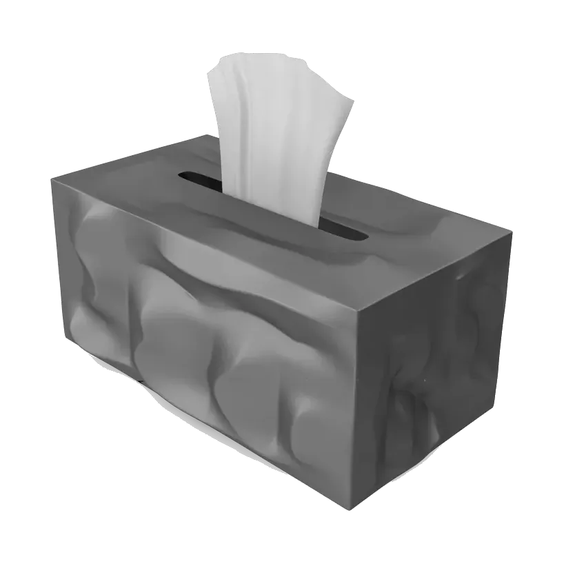Charcoal stone-effect tissue box cover with a wave texture, side angle