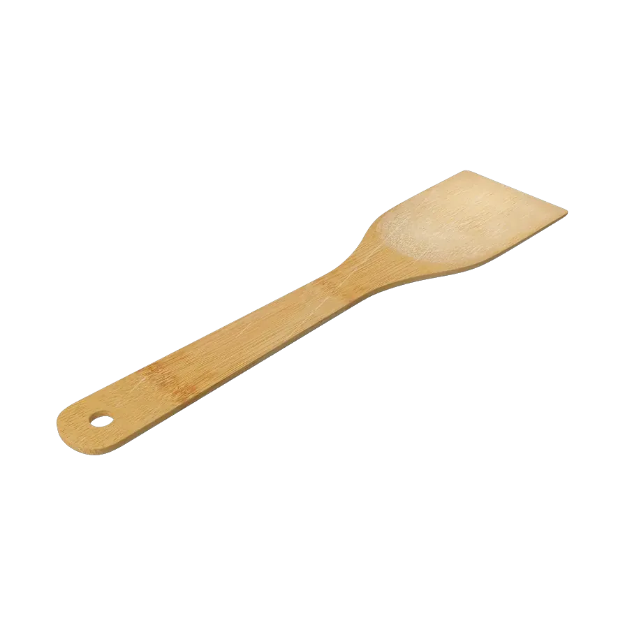 Bamboo cooking spatula with an angled edge