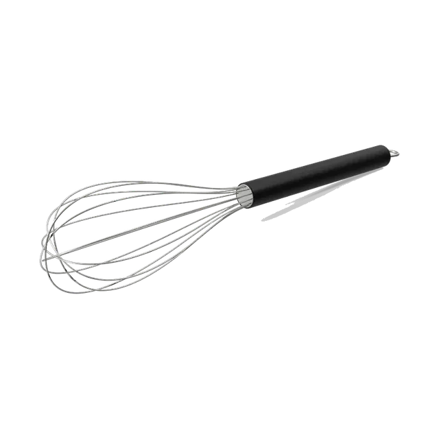 Stainless steel balloon whisk with a black handle