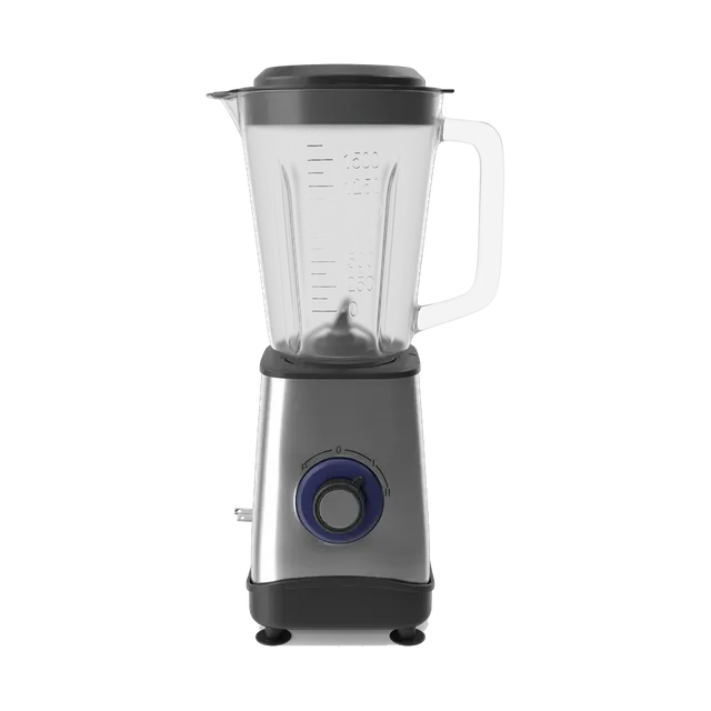 Tornado blender with a glass jar and stainless base, front view