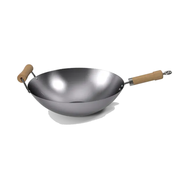 Carbon steel wok with wooden handles