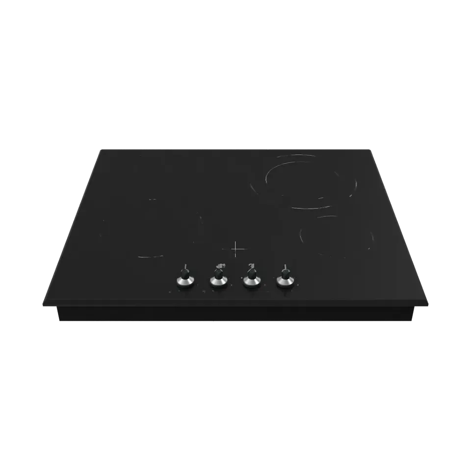 Beko 60 cm black ceramic hob with front knobs, front view with the control knobs