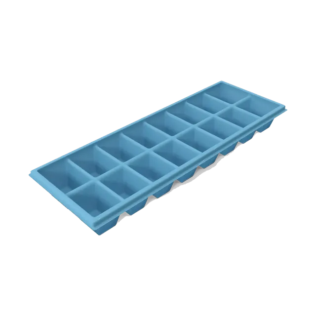 Blue silicone ice cube tray with 18 cells