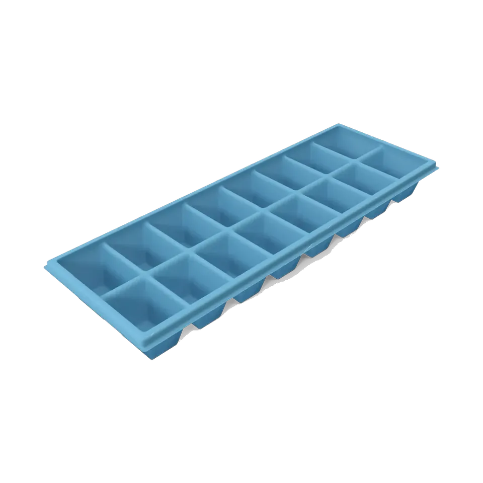Blue silicone ice cube tray with 18 cells