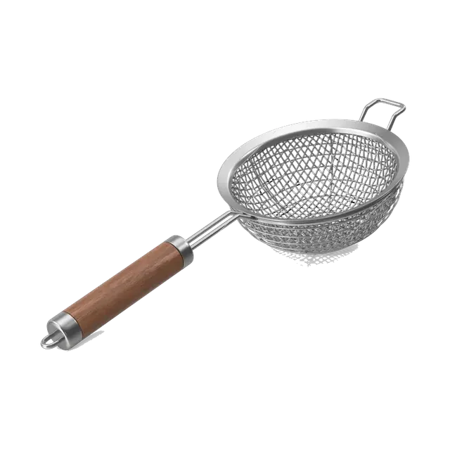 Kitchen sieve with a wooden handle