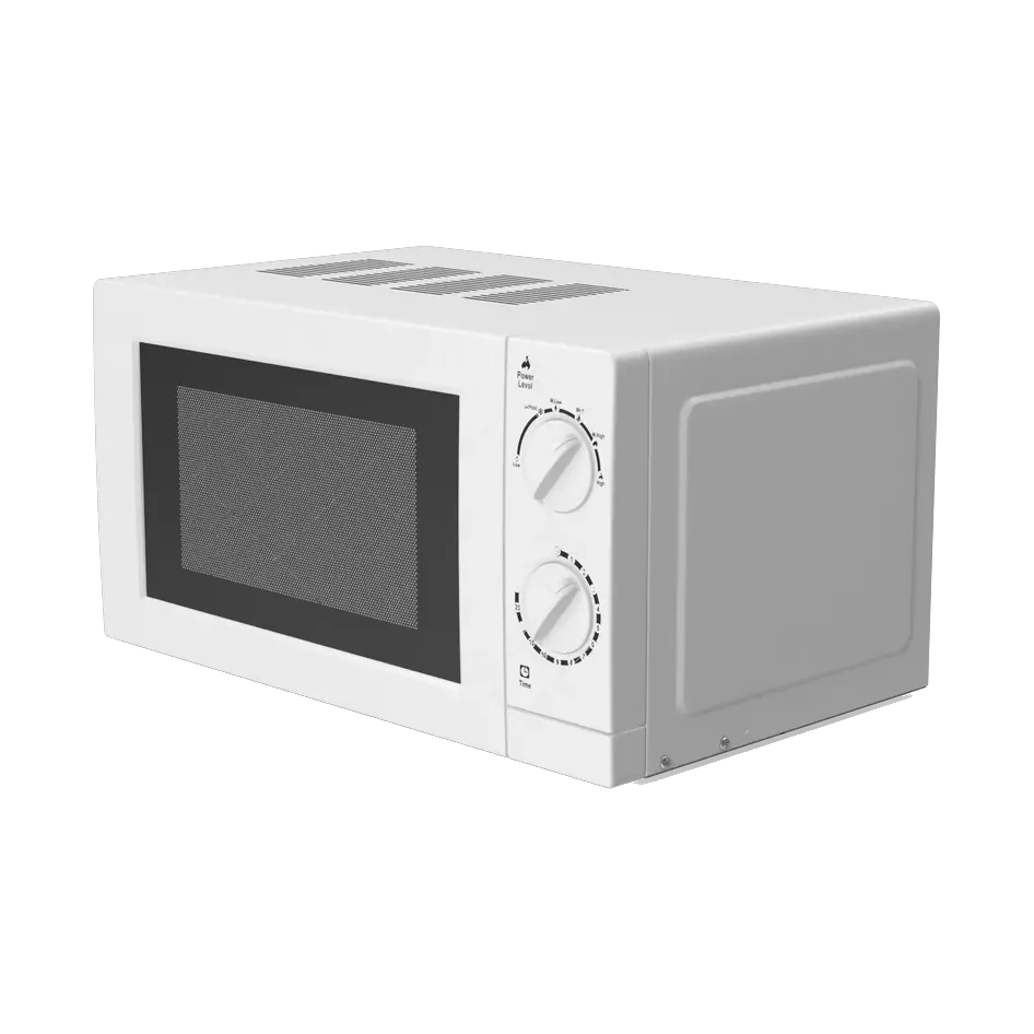 Tornado 25-litre solo microwave in white, angled view
