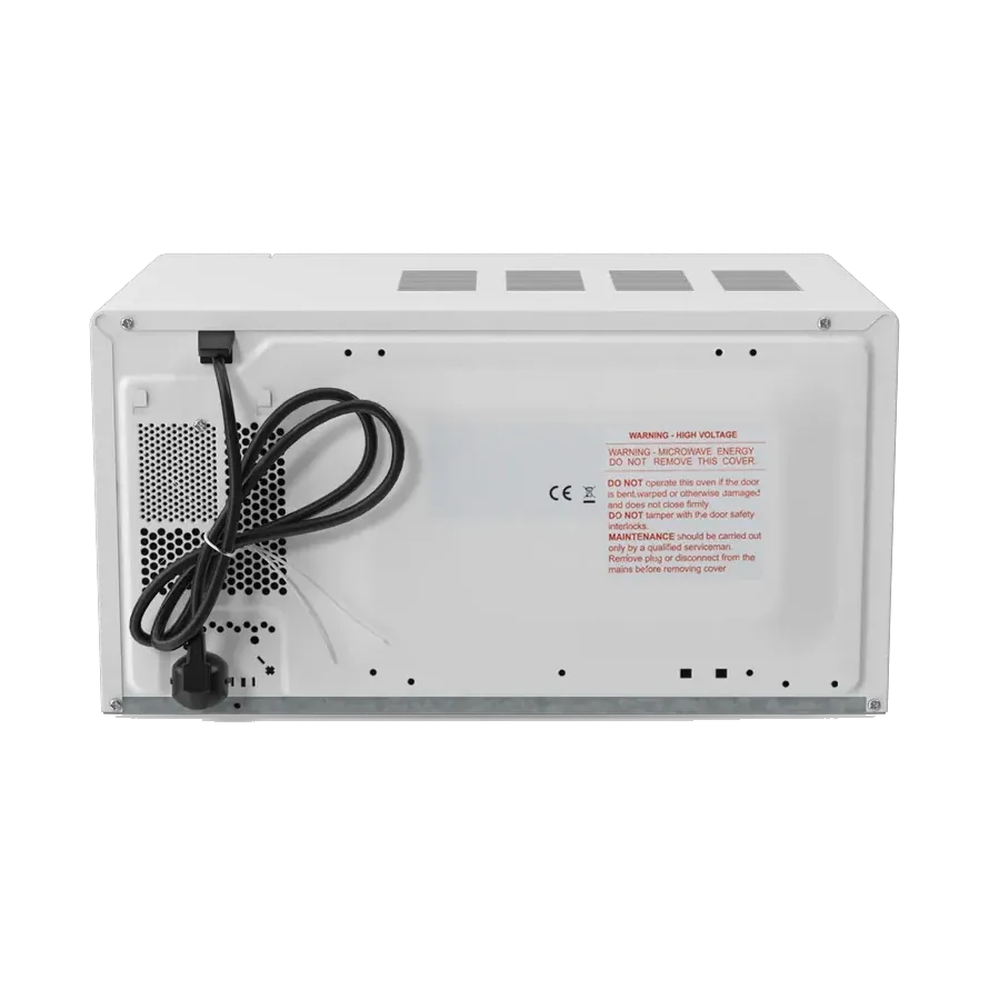 Tornado 25-litre solo microwave in white, back panel and power cord