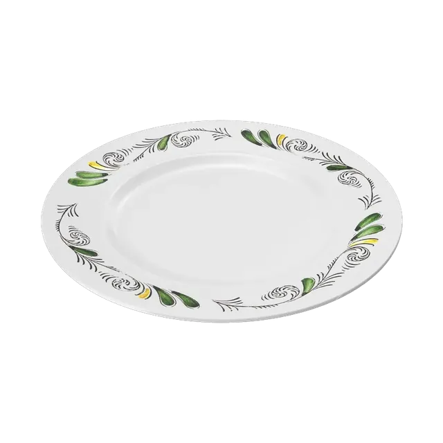 Luminarc white dinner plate with an olive-sprig rim