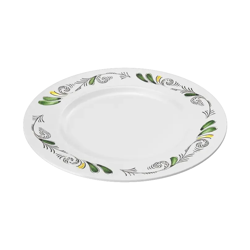 Luminarc white dinner plate with an olive-sprig rim