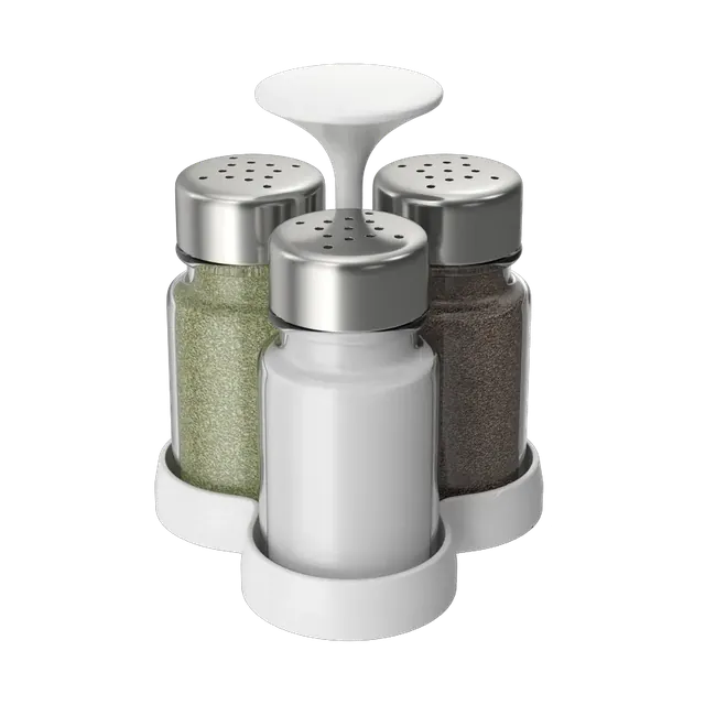 Rotating spice rack with four glass jars