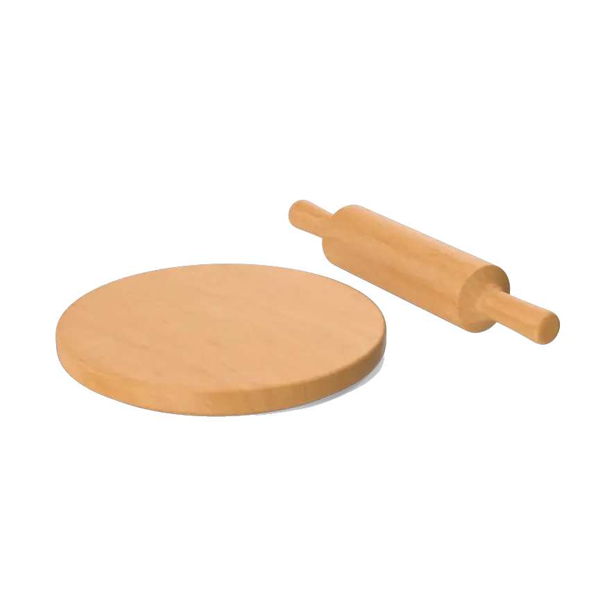 Beech-wood rolling pin with a round pastry board