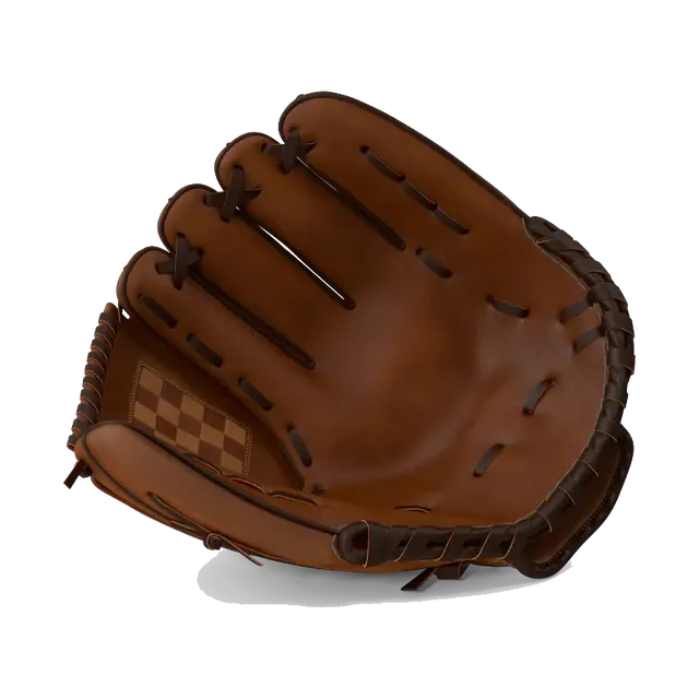 Brown leather Rawlings baseball glove, pocket view