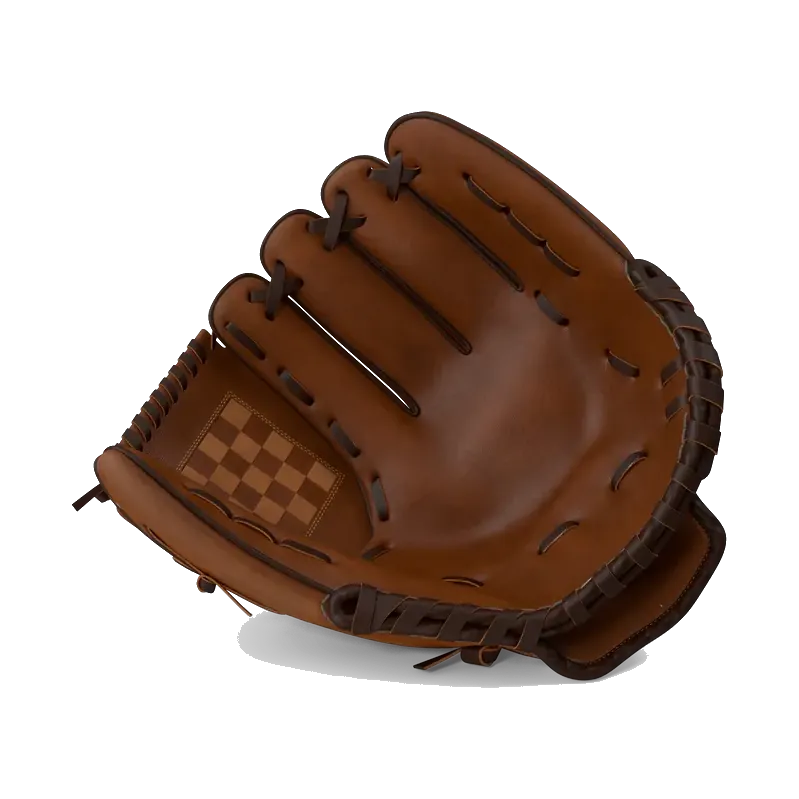 Brown leather Rawlings baseball glove, angled view