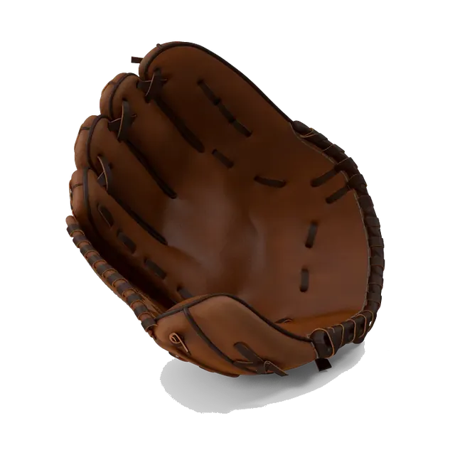 Brown leather Rawlings baseball glove, back view