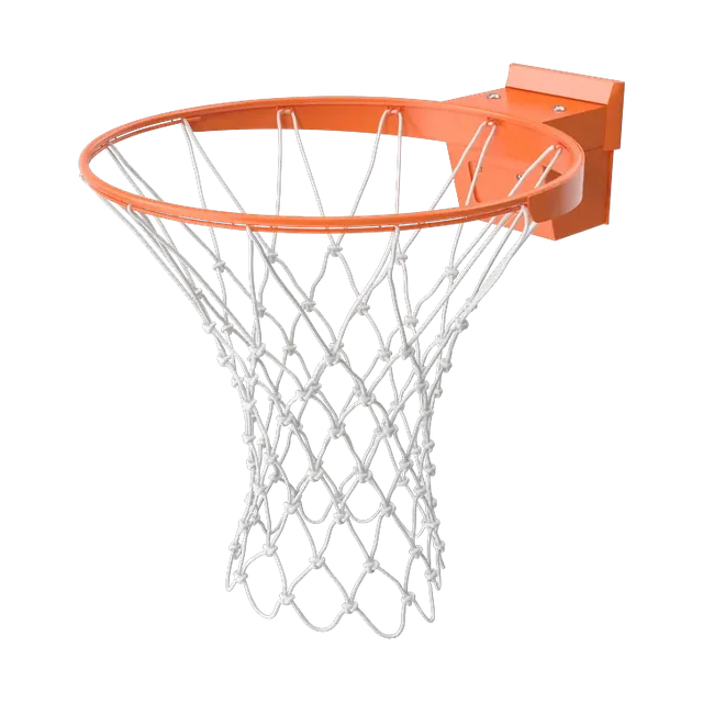 Orange Spalding basketball rim with a white net