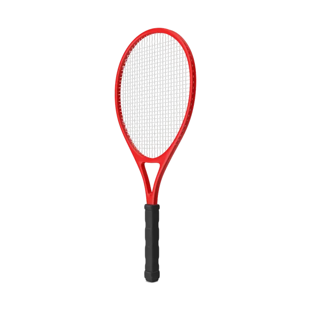 Red Wilson tennis racket with a black grip