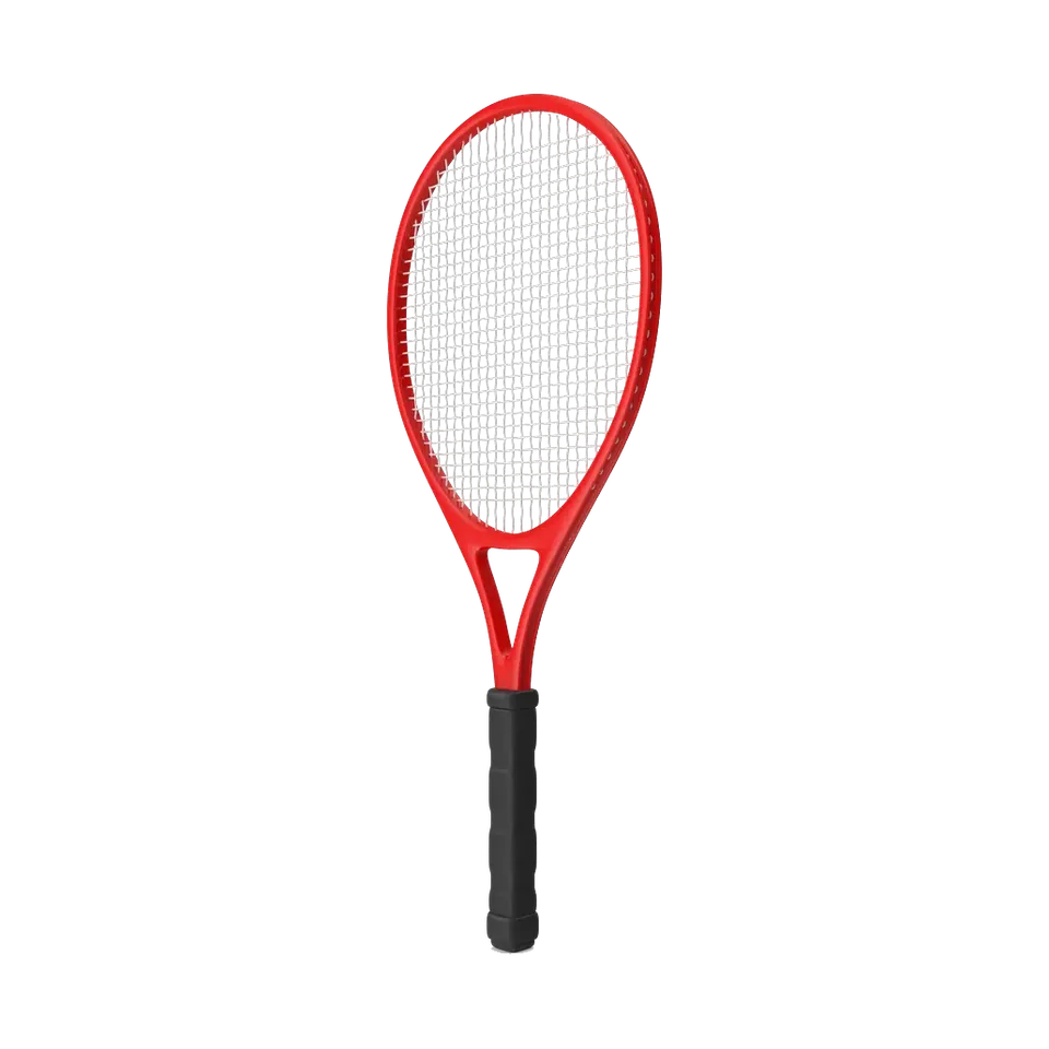 Red Wilson tennis racket with a black grip