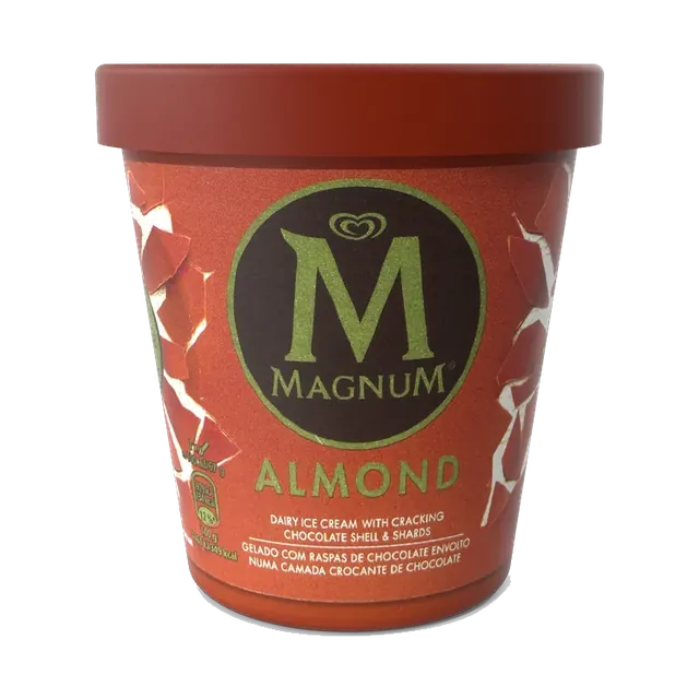 Magnum Almond ice cream tub, front